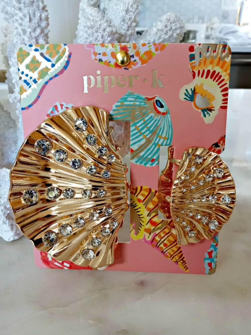NEW! BEACH VIBES SOLID METAL Set/2 RHINESTONES SHELL HAIR CLIPS